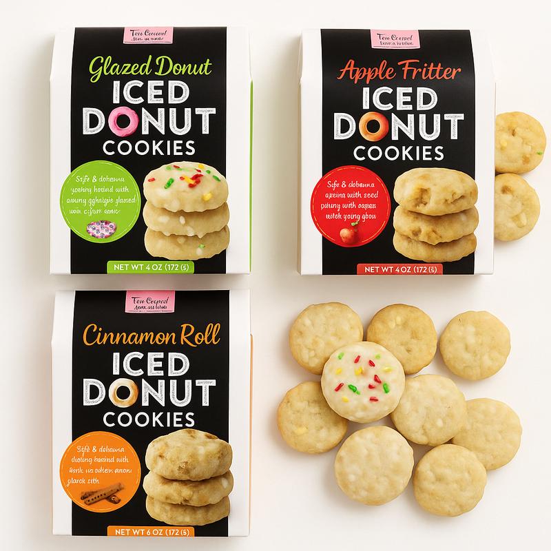 Too Good Gourmet Donut Shoppe Cookies 4-Pack Variety Glazed Donut Cinnamon Roll Apple Fritter Soft Chewy Sweet Assortment Perfect for Morning Coffee or Anytime Treat