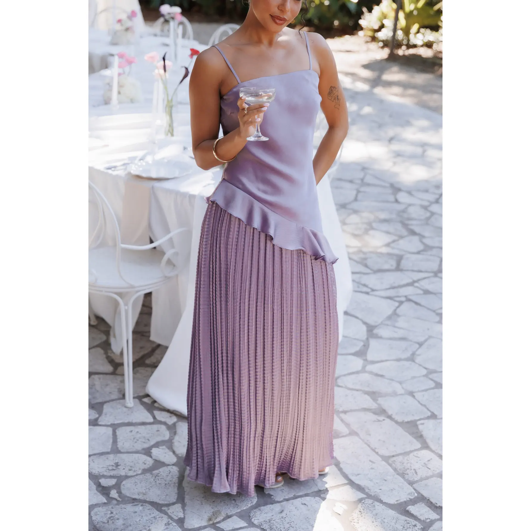 Delvine Asymmetrical Skirt Set - Lilac