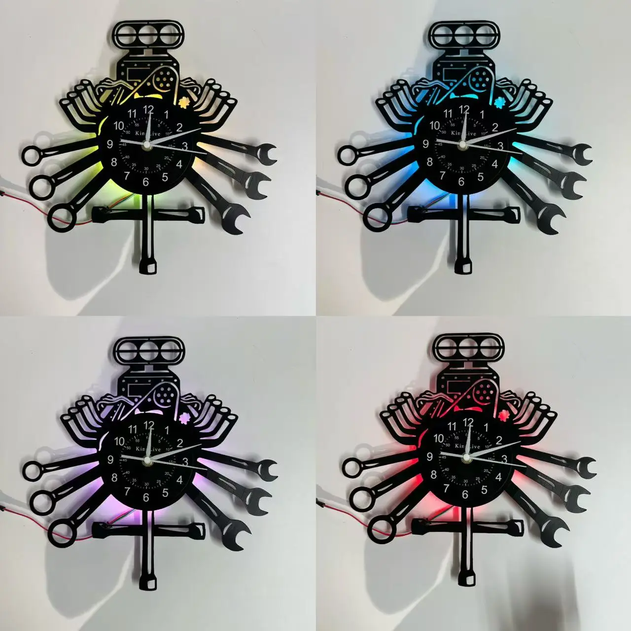 1 PC Vinyl Record Wall Clock, Mechanic Theme with Tools, Wrenches & Screwdrivers Design, Silent Wall Clock,  7-Color LED Lights, Battery Operated (AA Battery Not Included), Home Decor for Living Room, Bedroom,Birthday gifts, Ramadan, Valentine