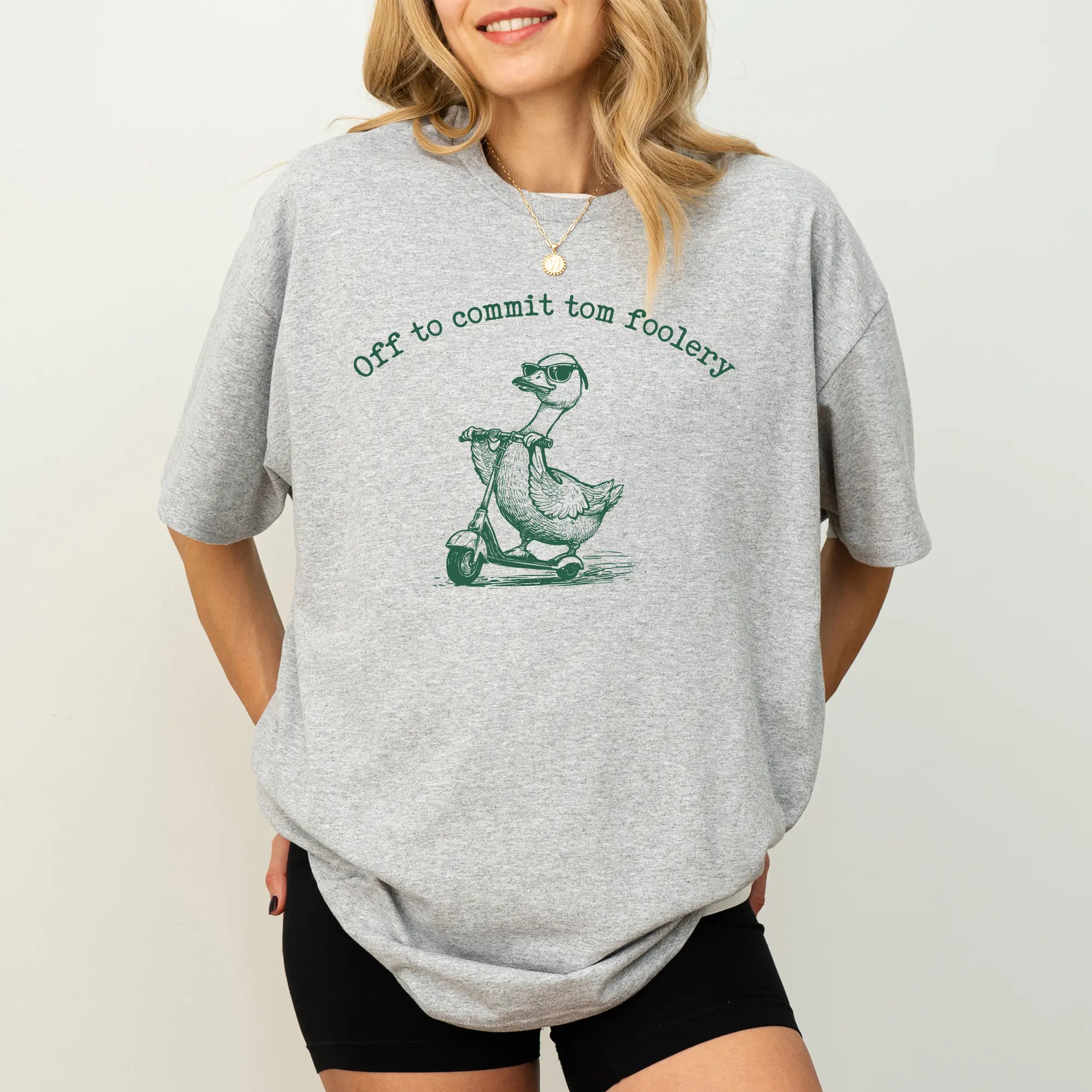 CherryCozy Off To Commit Tom Foolery Graphic Tee, Meme Silliest Goose Shirt, Funny Goose Tomfoolery Women T-shirt,  Funny Meme Tee