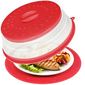 Collapsible Microwave Splatter Cover with Hook Hole Vented Microwave Lid for Plate Dish Bowl Vegetable Fruit Colander BPA-Free Cooking Utensils White