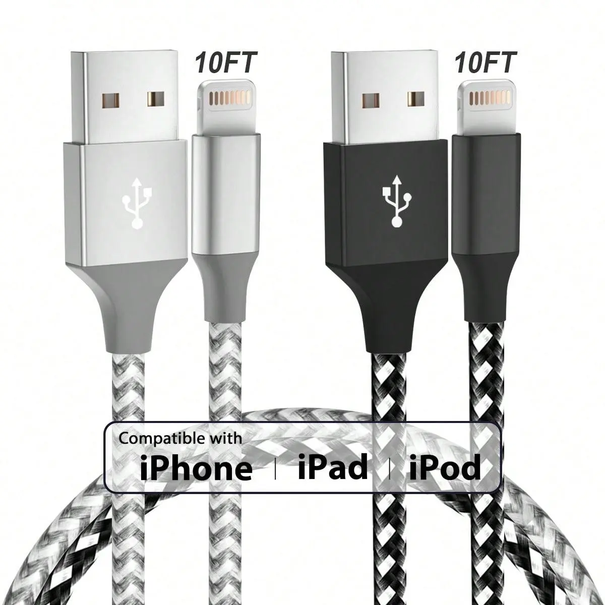 10FT [ Apple MFi Certified] Premium Nylon Braided USB A for Lightning Cable, 2 Counts High-Speed Data Sync Cable Charging Compatible for Smartphone iPhone 14 13 12 11 Pro Max XR XS X 8 7 6 Plus SE USB A Fast Charging Cables, Braided Charger Cord