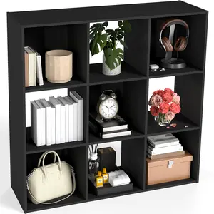 Black 9-Cube Bookshelf Organizer – Multi-Functional Display Shelf with 5 Removable Panels, 60lb Capacity per Cube, for Entry, Office, TV Stand, 36”L, Black