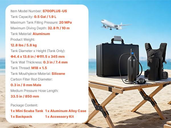 Mini 1.9L Portable Scuba Tank For Underwater Breathing, Reusable Diving Cylinder Up To 35 Minutes Dive Time, Emergency Pony Bottle With Backpack And Carry Case For Snorkeling, Travel-Ready, Compact And Easy To Carry