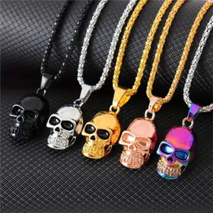 Set of 5 multicolored skull pendant necklaces; charm friendship skull necklace; gothic punk skull jewelry necklace; personalized skeleton head necklace; ideal Halloween festival gift for men and teenage boys