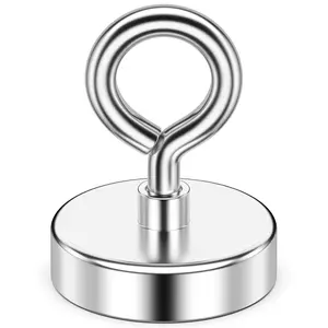 Neodymium Fishing Magnet 150 lb Pulling Force Strong Rare Earth Magnet with Countersunk Hole and Eye Bolt for Hanging Home Kitchen Beach Lake River Recovery 1.42 Diameter
