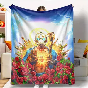 Psycho Bandit Flannel Blanket， Borderlands Guns Roses Print， Ultra Soft Warm Cozy， Lightweight and Durable， Perfect for Sofa， Bed， Travel， Camping， Gaming Room， or Unique Gift for Fans tiktokshopspringglowup