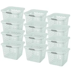 Sterilite Laundry Basket, 1.5 Bushel Plastic Hamper with Handles, Mint, 12 Pack