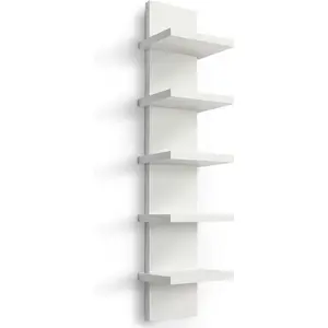 5-tier wall shelf unit, small white vertical floating shelf - narrow decorative wall-mounted modern shelf, suitable for bedroom and living room