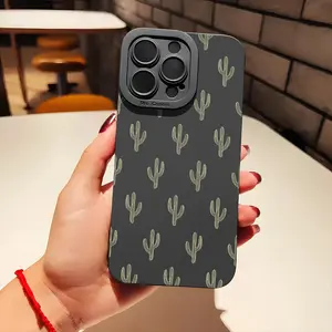 Western Style Cactus Pattern Phone Case for iPhone 17 16 11 15 14 13 12 Pro Max Plus - Black Phone Case, Perfect for Back to School and Birthday Gifts for Men and Teen Boys