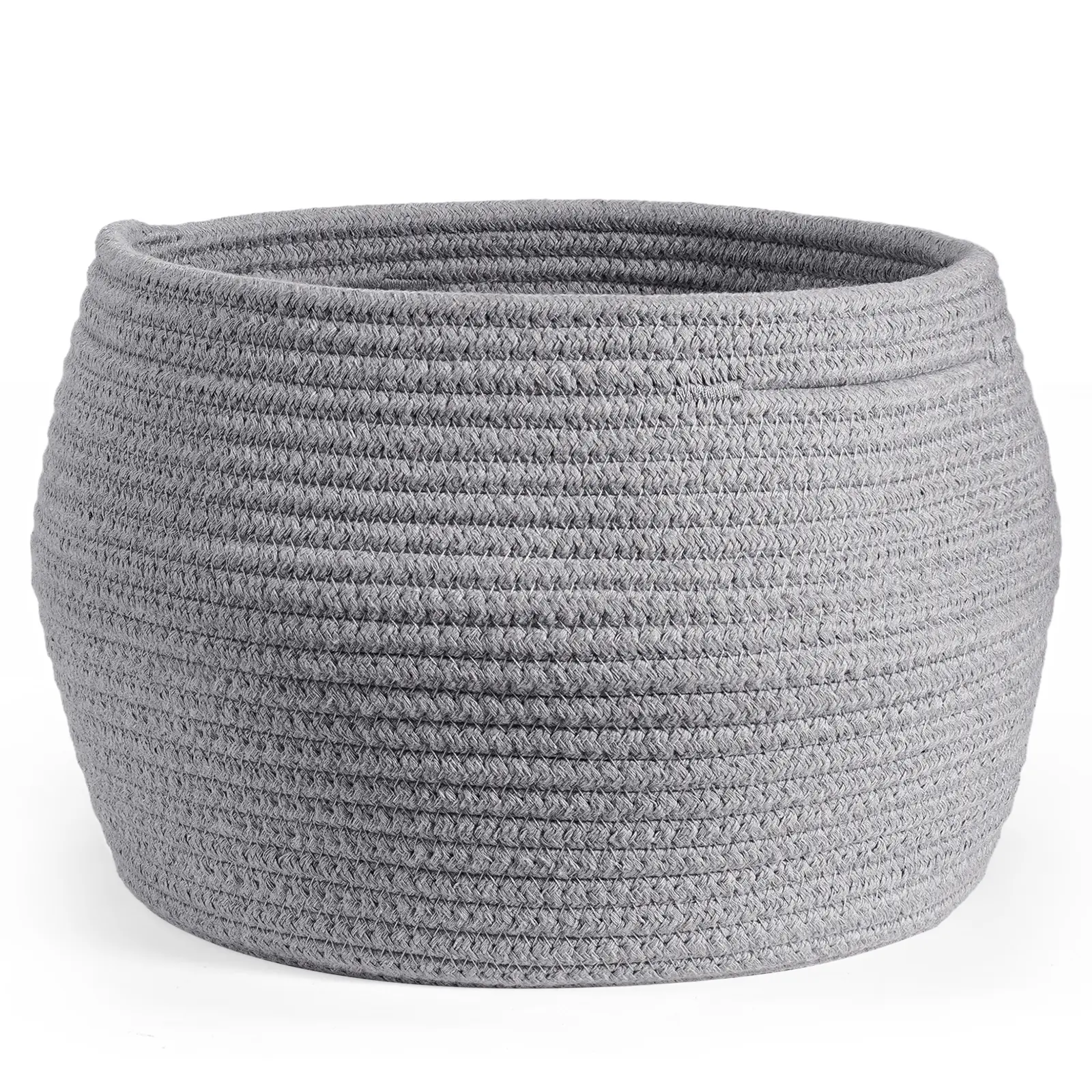 Sowyem Cute Round Basket - Cotton Rope Grey Baskets in Living Room Woven Towel Basket Bedroom Storage Bakset for Children Corner Plant Basket Indoor, Grey, 10" D x 8.3" H