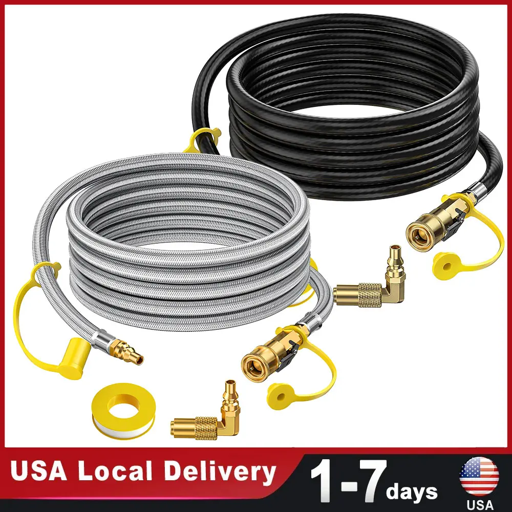 【Summer deals】12 FT 7FT 24FT RV Quick Connect Propane Hose for RV to Grill, LP Quick Connect Propane Hose with Elbow Adapter for 17" and 22" Blackstone Griddles, 1/4" Shutoff Valve & 1/4" Male Full Flow Plug