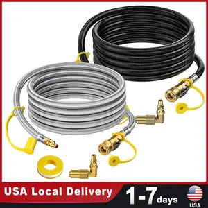 【Summer deals】12 FT 7FT 24FT RV Quick Connect Propane Hose for RV to Grill, LP Quick Connect Propane Hose with Elbow Adapter for 17" and 22" Blackstone Griddles, 1/4" Shutoff Valve & 1/4" Male Full Flow Plug
