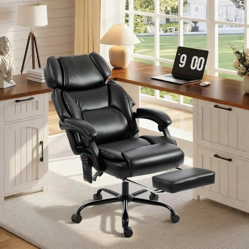 High Back Vibration Massage Office Chair Heated Reclining Computer Chair w/ Footrest, Swivel Wheels, Remote, Black