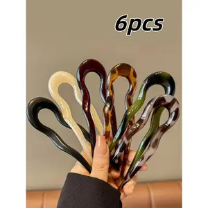 6pcs U-Shaped Hair Pin Set, Geometric Design Hair Accessory for Women, Ideal for Travel, Parties, Work and Daily Use