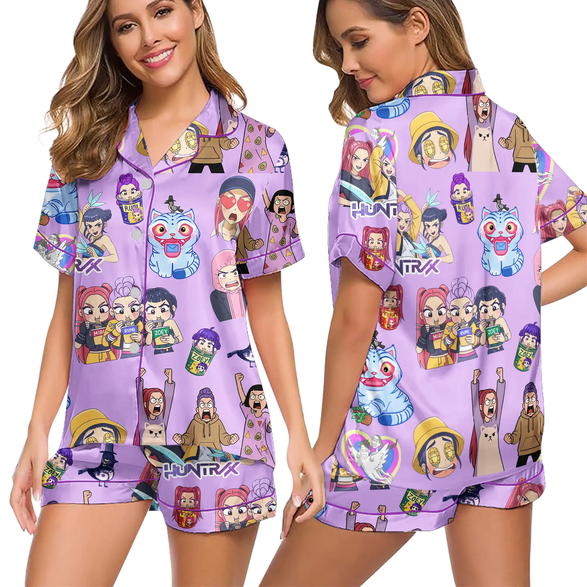 Huntrix Idol-Inspired Pajamas Set, White Cartoon Sleepwear