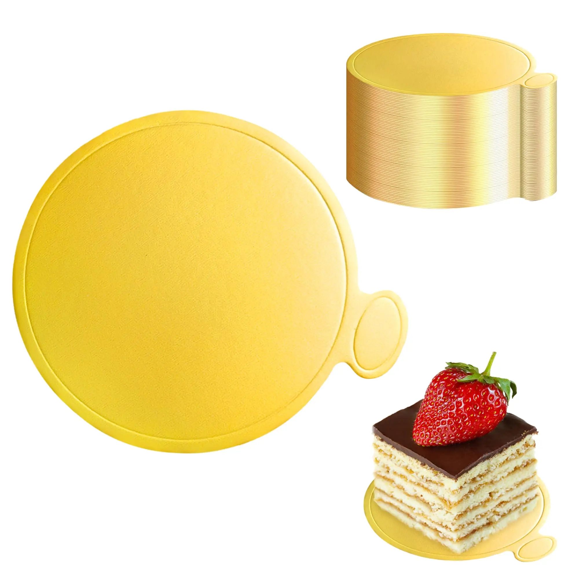 50/100pcs 3.1 Inch Mini Cake Boards, Golden Round Mousse Cupcake Base, Bases Para Postres Mini Paper Plates Circle Dessert Boards