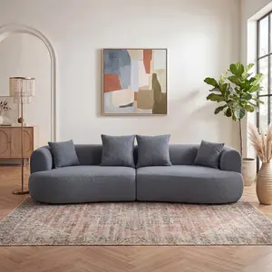 Modern Curved Sofa Sectional, 122''  Arc 4-Seater Foam Couch Compressed in-a-Box, Boneless Cloud Couch with Extra-Deep-Wide Seats in Comfortable