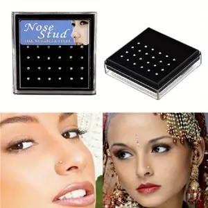 24Pcs Minimalist Silvery Stainless Steel Nose Ring Set Exquisite Shiny Rhinestone Screw Nose Nail, Stainless Steel Piercing Nose Set, Body Jewelry Set With Box