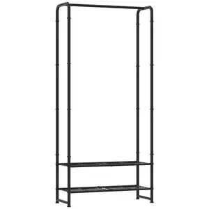 2-in-1 Clothes Rack with Double Storage Shelves, Portable Metal Freestanding Garment Organizer, Space-Saving Coat & Shoe Rack for Bedroom, Closet, Entryway & Hallway