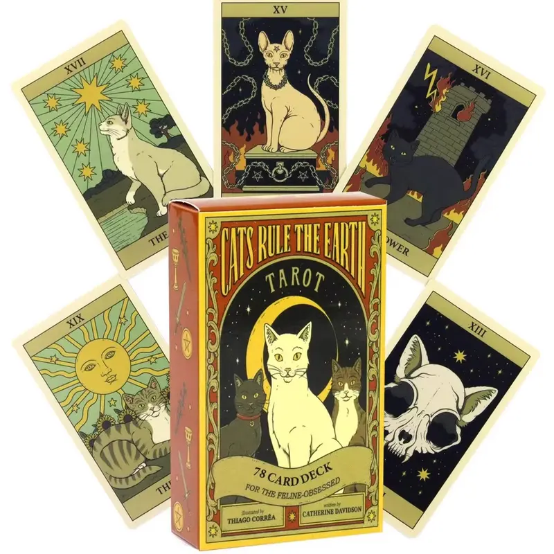 Mystical Cats 78-Card Tarot Deck - Exclusive Animal-Themed Feline Art Set for Cat Lovers, Adults Card Game (Toys & Hobbies Category), Cards Game