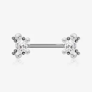 Butterfly Sparkle Multi-Gem Threadless Nipple Barbell 14GA 316L Stainless Steel 11mm Charm End for Transverse Lobe Piercing