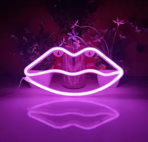 Pink Lips Glass Neon Light, Cute Home Decor, Makeup, Lipstick, Hanging Wall Art