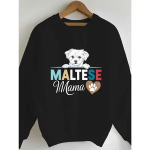 [Maltese Dogs Illustration Women'S Sweatshirts] Women'S Sweatshirts Featuring Illustrations of Maltese Dogs.