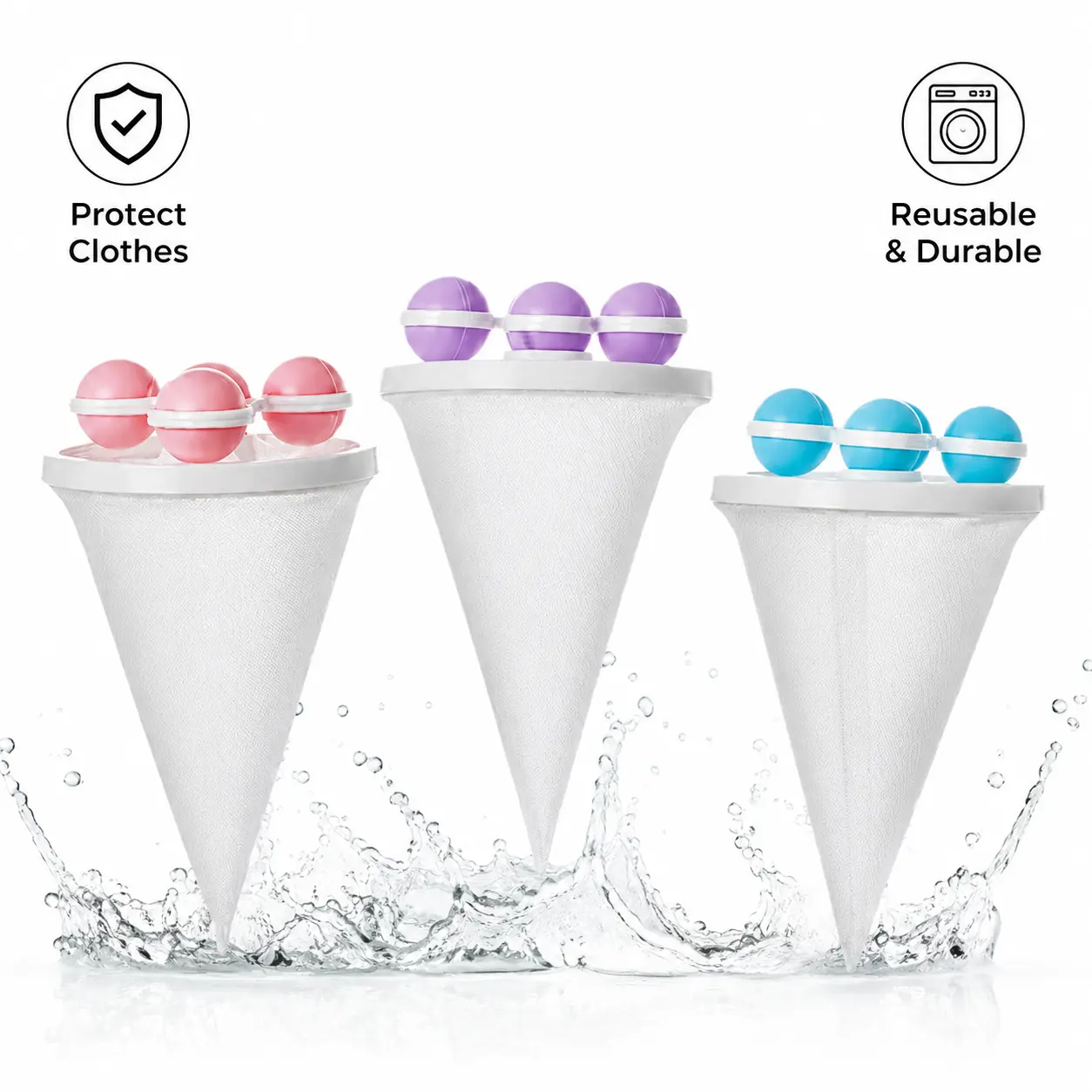 3-piece set of washing machine filter, lint removal net pocket for washing clothes, hair suction cleaning, reusable floating hair filter