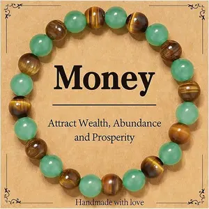 Natural Green Aventurine Tiger Eye Healing Crystal Bracelet, Anxiety Stress Relief Gemstone Jewelry for Men Women, Money Wealth Success Prosperity Abundance Spiritual Gift
