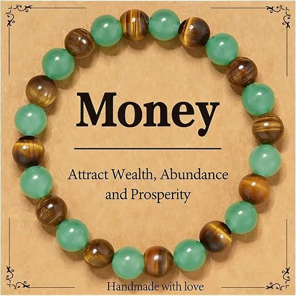 Natural Green Aventurine Tiger Eye Healing Crystal Bracelet, Anxiety Stress Relief Gemstone Jewelry for Men Women, Money Wealth Success Prosperity Abundance Spiritual Gift