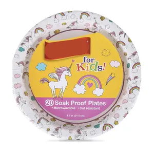 20 Count for Kids Unicorn Theme Kids Plates, Heavy-Duty Round Disposable Paper Plates with Soak-Proof Coating, Microwave Safe for Snacks & Meals, Cute Unicorn Print, 8.5 Inch,