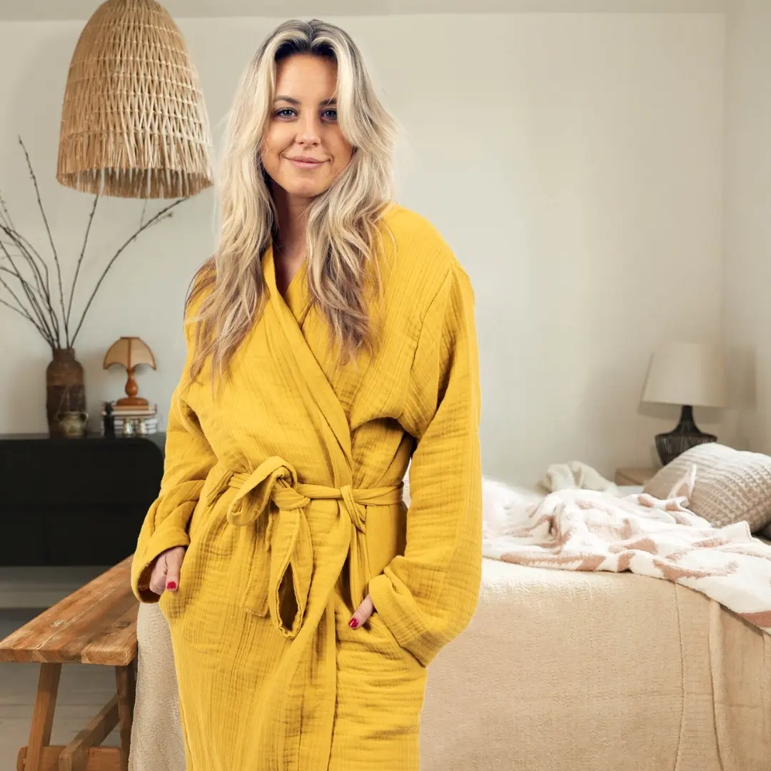Maura Cloudy Soft 100% Turkish Cotton Bathrobes. 4 Layer Muslin Robe Loungewear Comfort Lightweight, Womenswear. Gowns Nightwear