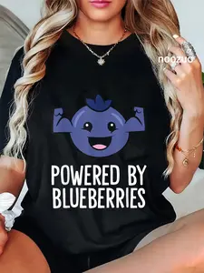 100% Cotton Unisex Blueberry Lover Powered By Blueberries T-Shirt Casual Top