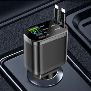 PD Fast Charging Car Charger with Starry Sky Ambient Light, USB C Multi Port Car Adapter, LED Voltage Display Mini Car Charger for iPhone Samsung Xiaomi, Universal Cigarette Lighter Adapter, Night Atmosphere Car Interior Lighting Charger