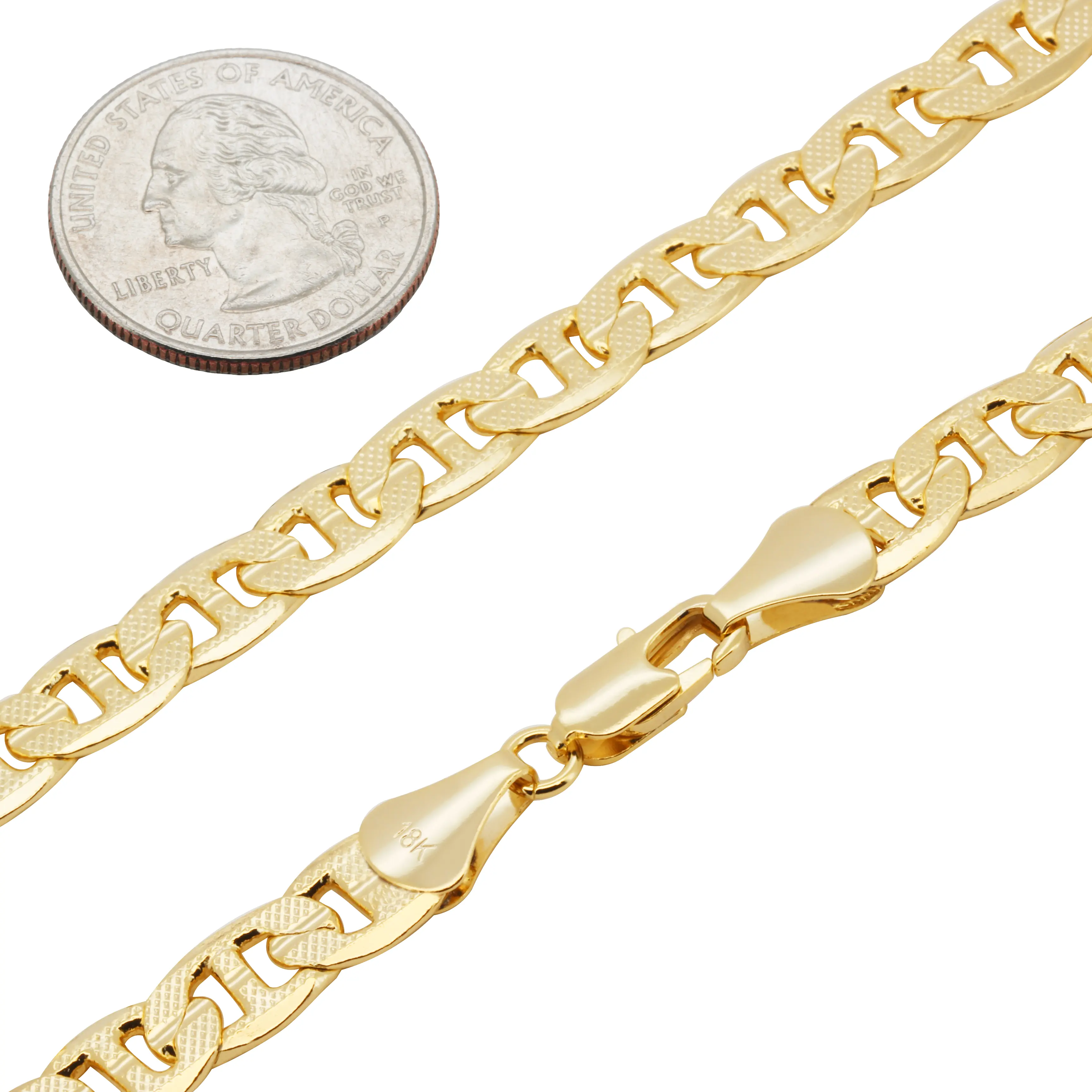 18k Yellow Gold Plated 8mm Mariner Link Chain Necklace Bracelet 8”-24”