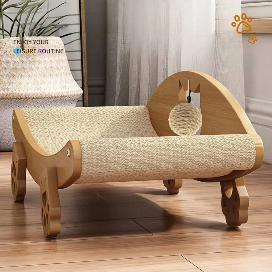 Sisal Scratching Board, Sofa With Sisal Ball Toy, Durable Sofa Suitable Claws, Sisal Scratching Bed Indoor Cats, Scratching Rocking Bed, Chair, Natural Sisal Scratching Post, Large Scratching Lounge Chair, Wooden Furniture