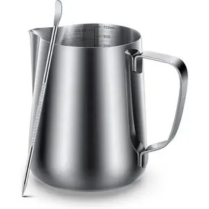 Milk Frothing Pitcher 350ml Steaming Pitchers Stainless Steel Milk/Coffee/Cappuccino/Latte Art Barista Steam Pitchers Milk Jug Cup with Art Pen,12oz