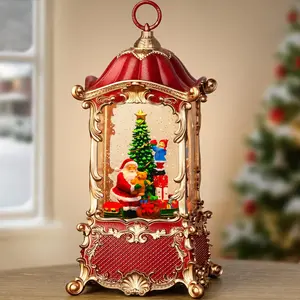 Snow Globes Lantern Home Decor Accent for Child Santa Claus Tree Auto Snowfall Glitter Music Collection with 6H Timer USB/Battery Powered 12.5 inch