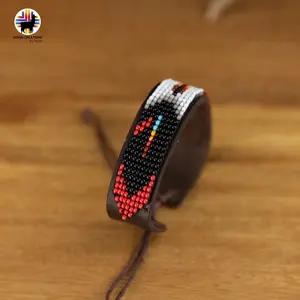 Indian Creations Handcrafted Beaded Bracelet by Indigenous Artisans Natural Leather Finish Sliding Knot Design Authentic Durable Cuff for Everyday Wear