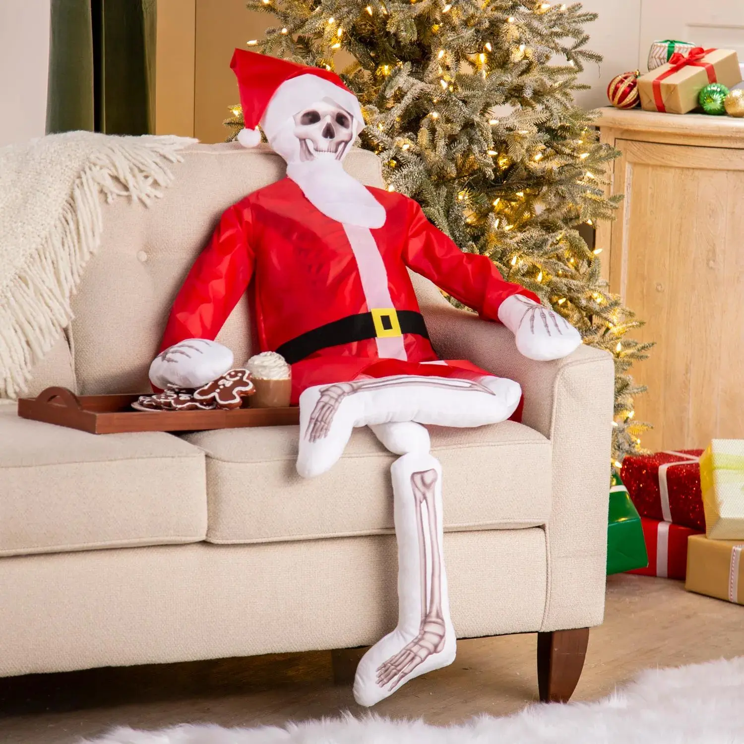 Holiday Unisex 5-Foot Skeleton Figure Outfit Kit - 4-Piece, Includes 1 Halloween Plush Skeleton Pillow