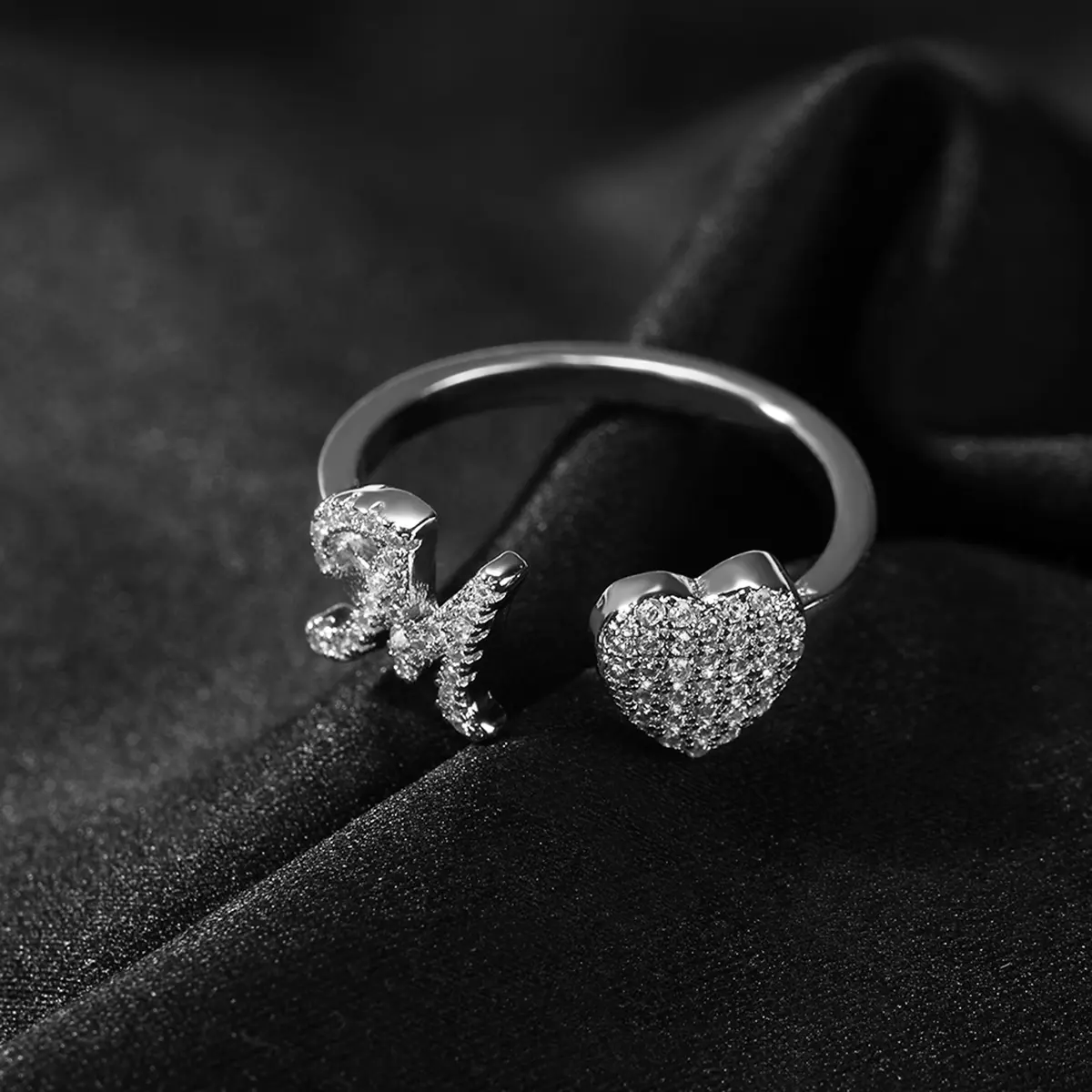 Women's Silver Plated Heart Initial Letter Ring - Gold Plated Stackable Adjustable Fashion Jewelry, Gift-Ready for Girlfriend Birthday, Gold Plated Ring