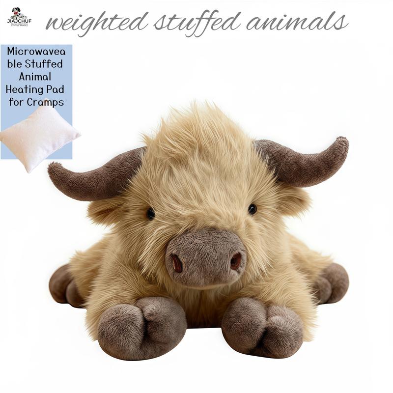 Giant Heatable Highland Cow Plush, 53cm/43cm Microwave Safe Stuffed Animal, Heating Pack & Weighted Limbs, Warm Toy for Adults & Kids