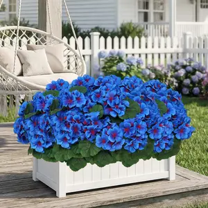8 Bundles Artificial Blue Geraniums, UV Resistant Outdoor Fake Flowers, Perfect Mother's Day Gift for Patio, Hanging Planters, Porch, Window & Home Decor