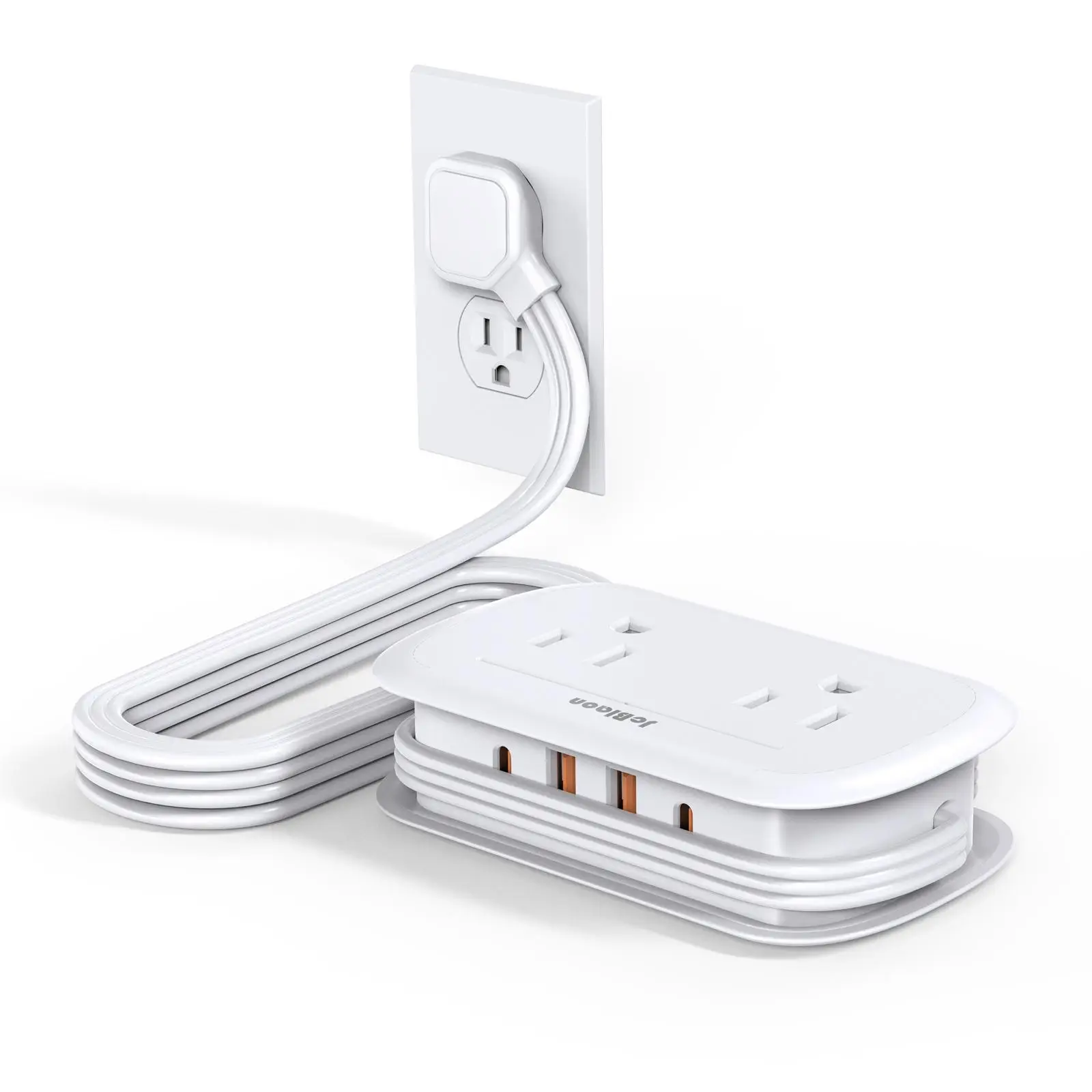 JcBlaon Travel Power Strip with USB Ports, Flat Plug Power Strip, Power Strip with 3.6FT Wrapped Around Extension Cord for Cruise Ship, Home, Dorm Roo