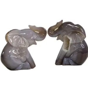 Druzy Agate Elephant Duo 3" Good Luck Elephants Pair 4 lbs Natural Stone Decor
