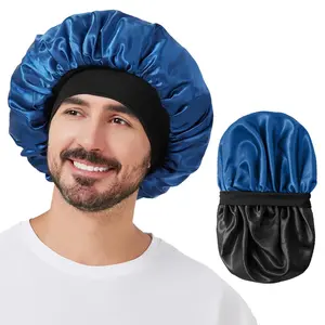 Bonnet for Men, Extra Satin Silk Bonnet for Sleeping, Double Layer Bonnets for Men Curly Hair Braids, Reversible Sleep Cap