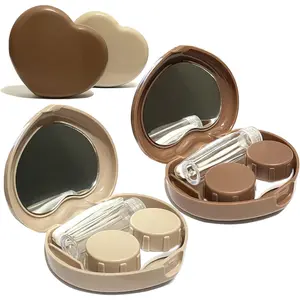 2 Pack Heart Cute Contact Lens Case, Travel Contact Lens Box with Mirror Tweezers Remover Tool Solution Bottle for Outdoor Office Daily Use
