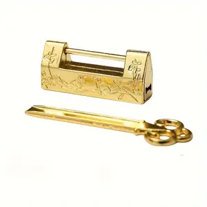 2set Chinese Vintage Antique Locks Old Style Lock and Key Excellent Brass Carved Word Padlock