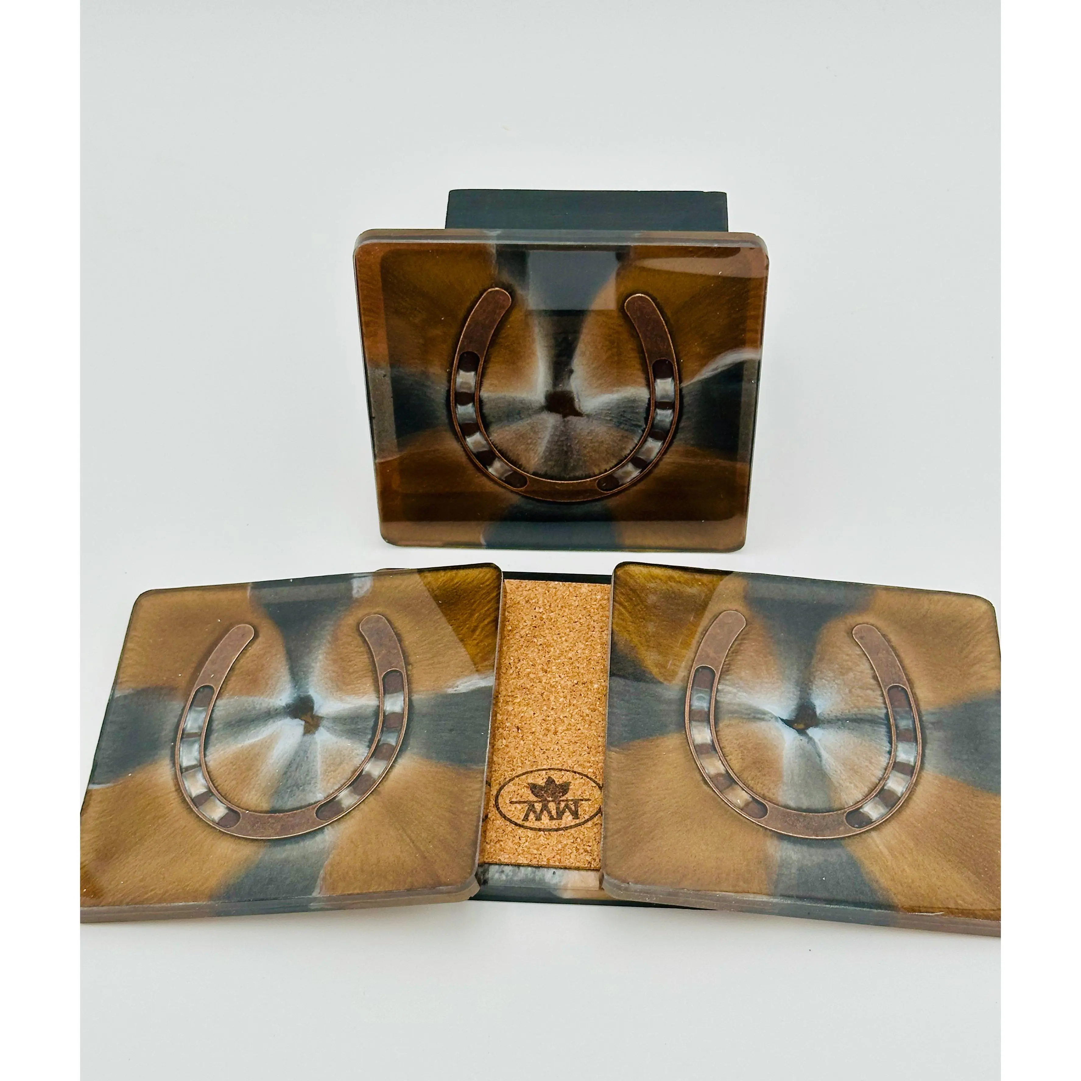 Handcrafted Resin Coasters with Horseshoe inlay, Set of Four